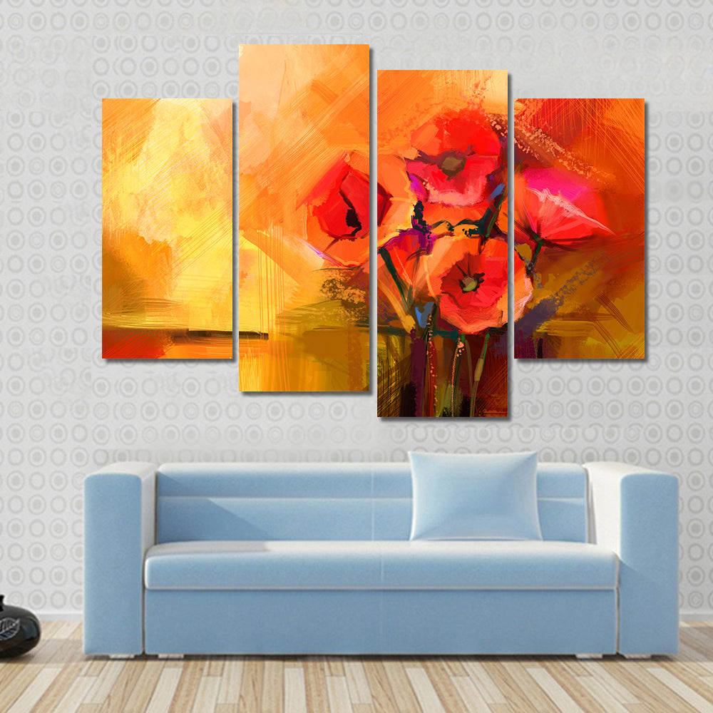 Abstract Red Poppy Bouquet Canvas Wall Art