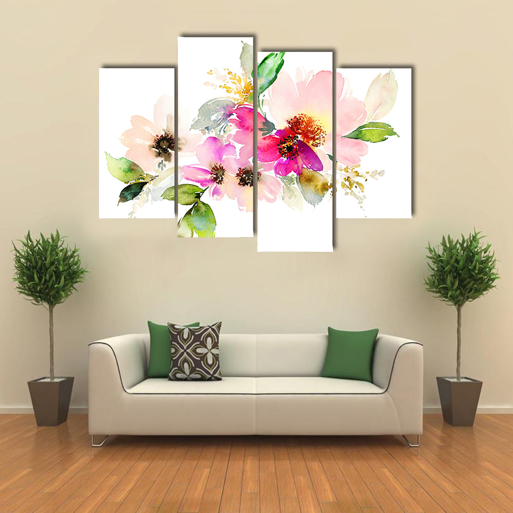 Delicate Watercolor Floral Bouquet Canvas Wall Art