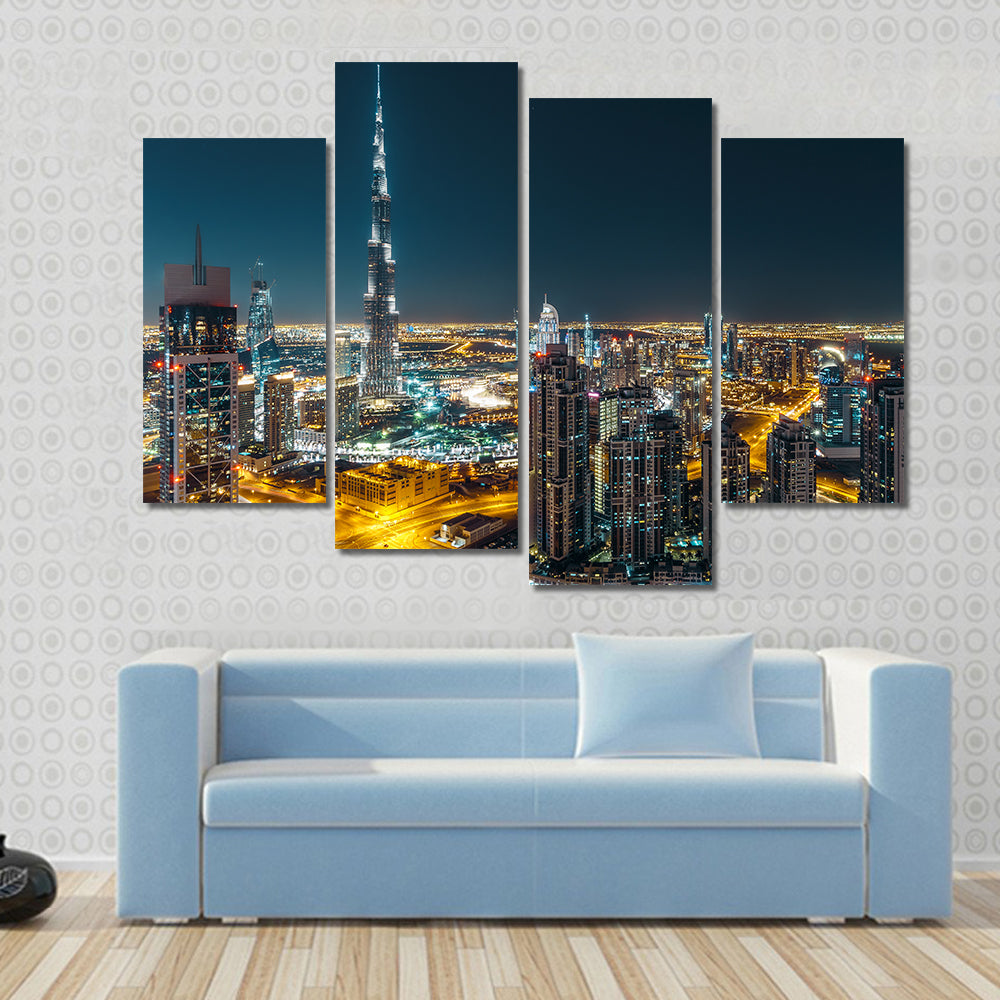 Dubai Business Bay Night Skyline Canvas Wall Art