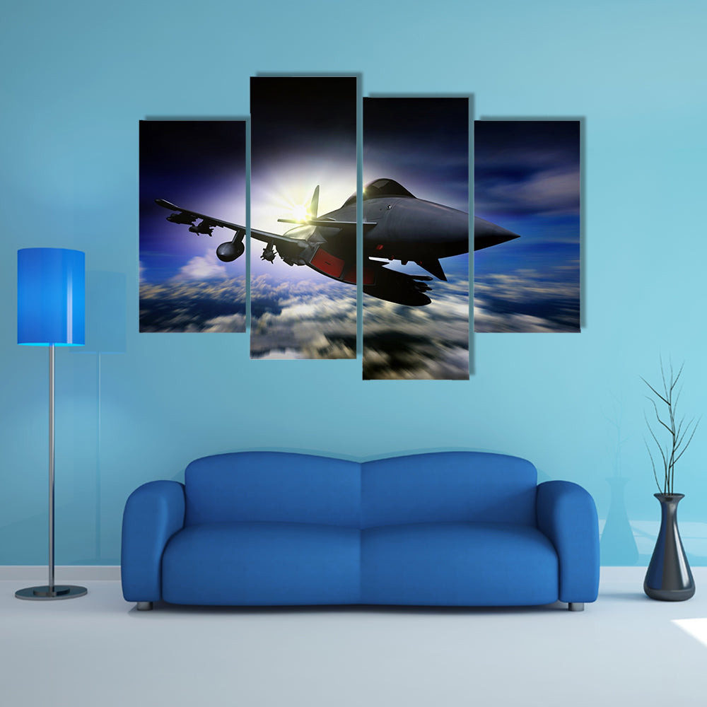 Fighter Jet at Sunrise Canvas Wall Art