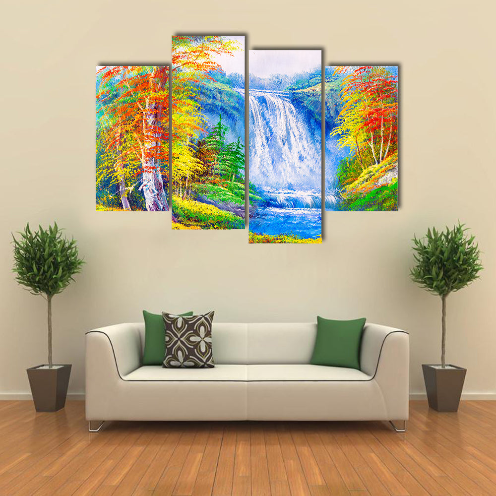 Autumn Waterfall with Colorful Foliage Canvas Wall Art