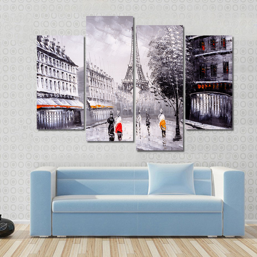Street View Of Paris Canvas Wall Art