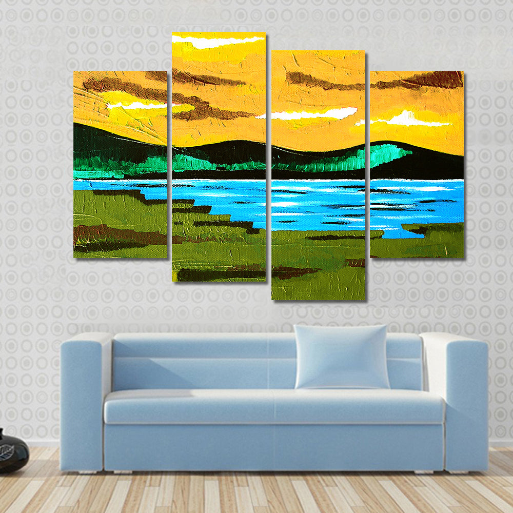 Sunset Lake Meadow Canvas Wall Art