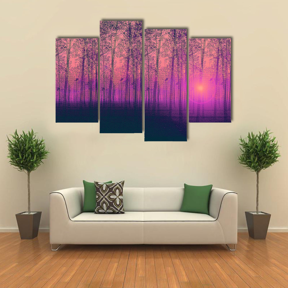 Foggy Poplar Trees Canvas Wall Art