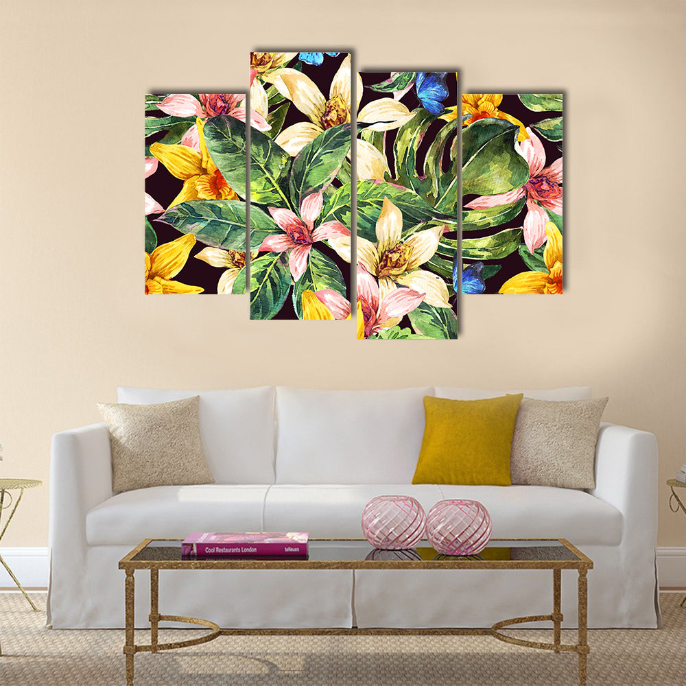 Watercolor Tropical Leaves Pattern Canvas Wall Art