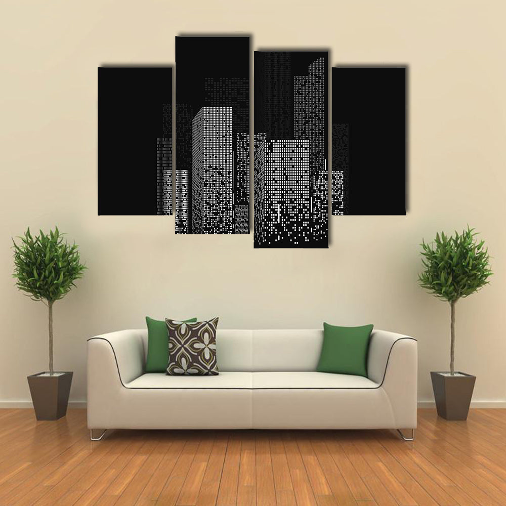 Pixelated Night City Skyline Canvas Wall Art