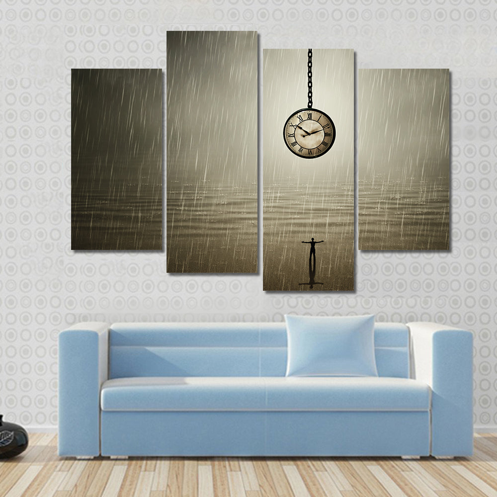 Rainy Night Silhouette with Pocket Watch Canvas Wall Art