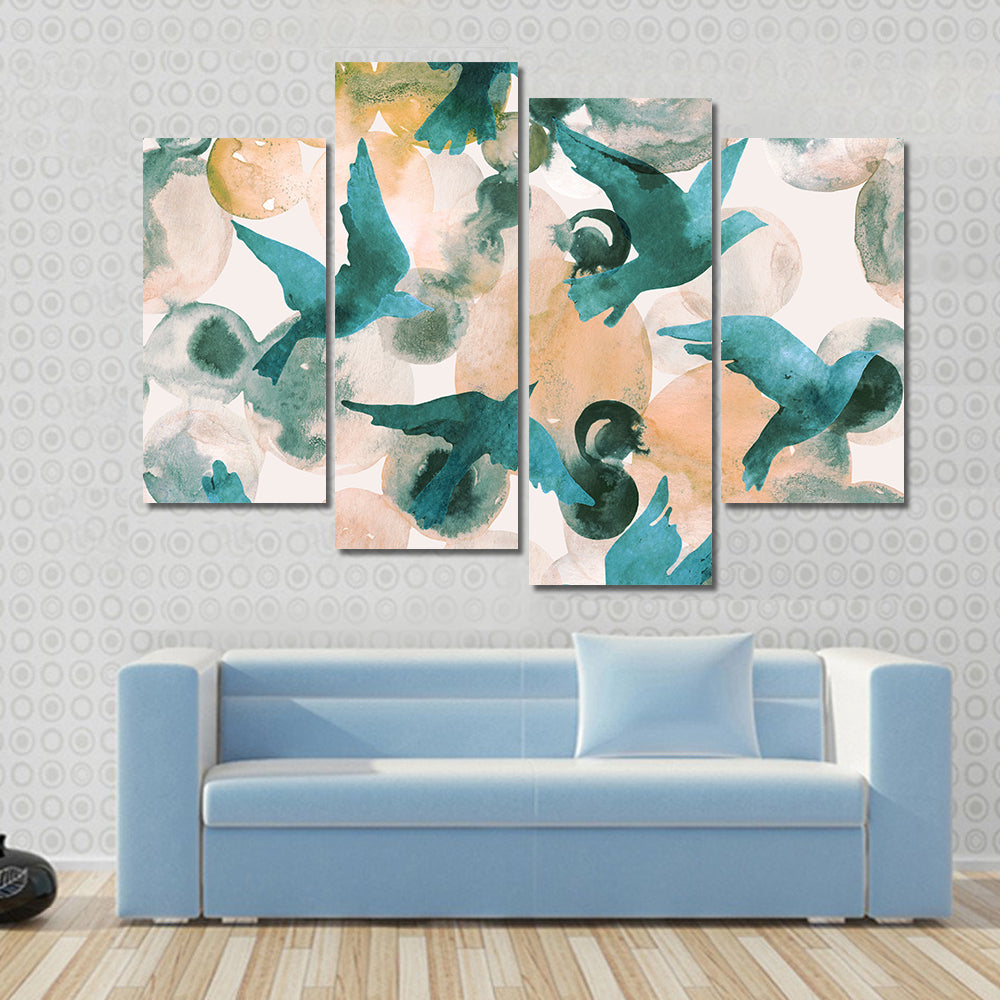 Teal Birds in Flight Abstract Canvas Wall Art