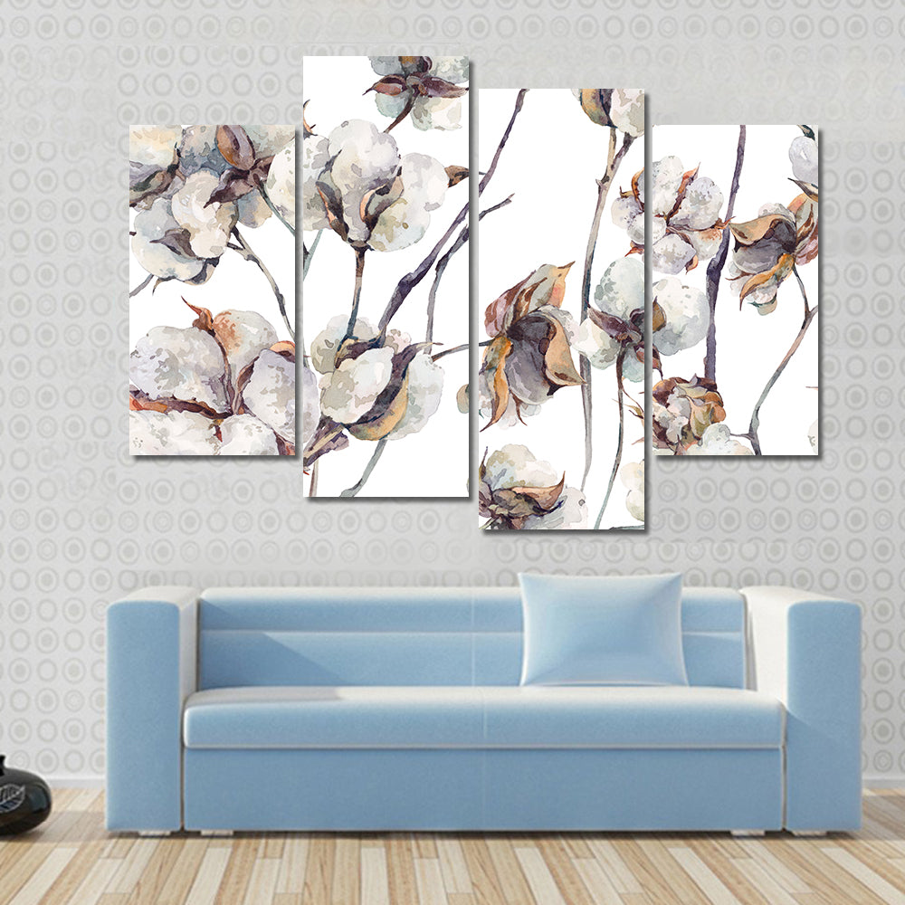 Cotton Bolls Watercolor Pattern Canvas Wall Art
