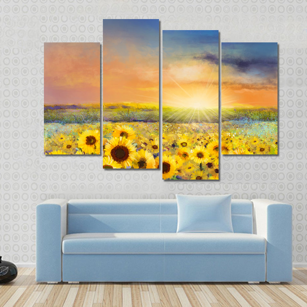 Sunflowers In Warm Sunlight Canvas Wall Art