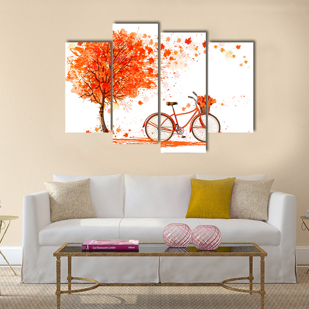 Bicycle Under Autumn Tree Canvas Wall Art