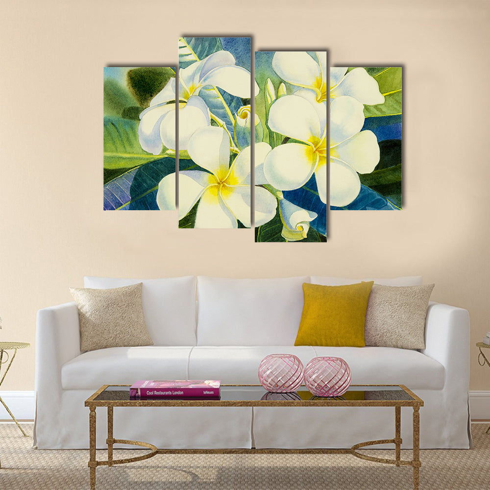 Realistic White Plumeria Close-up Canvas Wall Art