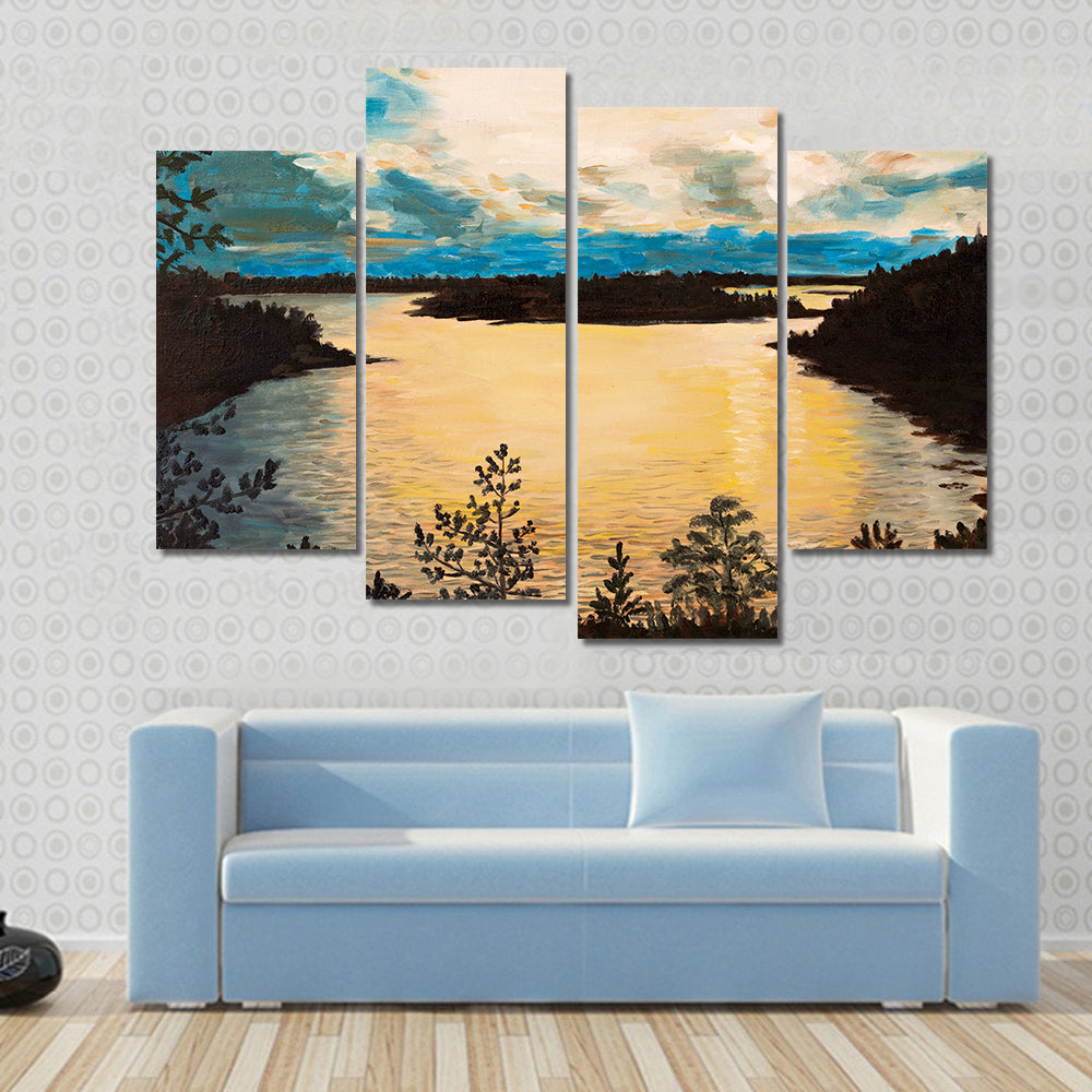 Sunset On The Lake Canvas Wall Art