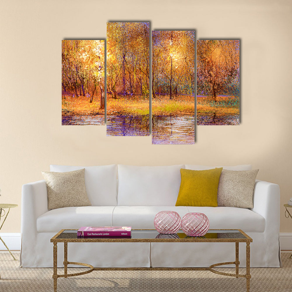 Colorful Autumn Trees at Lakeside Canvas Wall Art