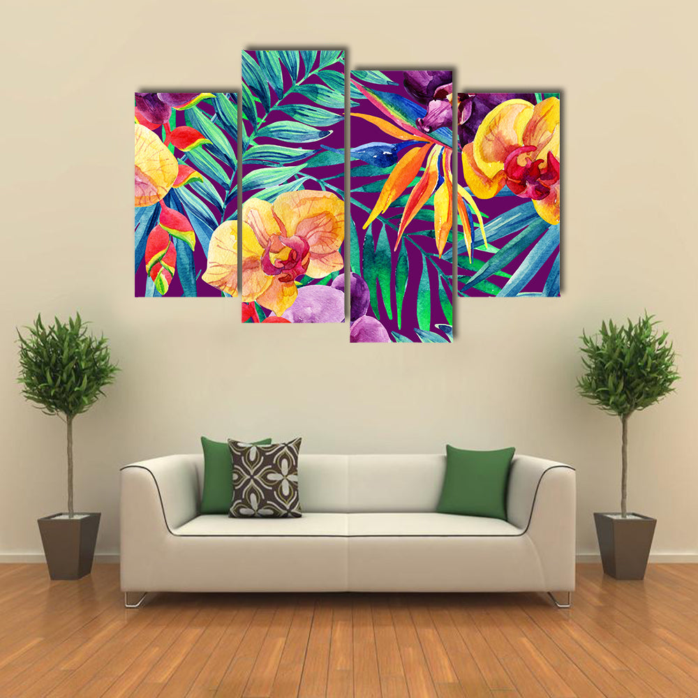 Tropical Jungle Watercolor Floral Canvas Wall Art