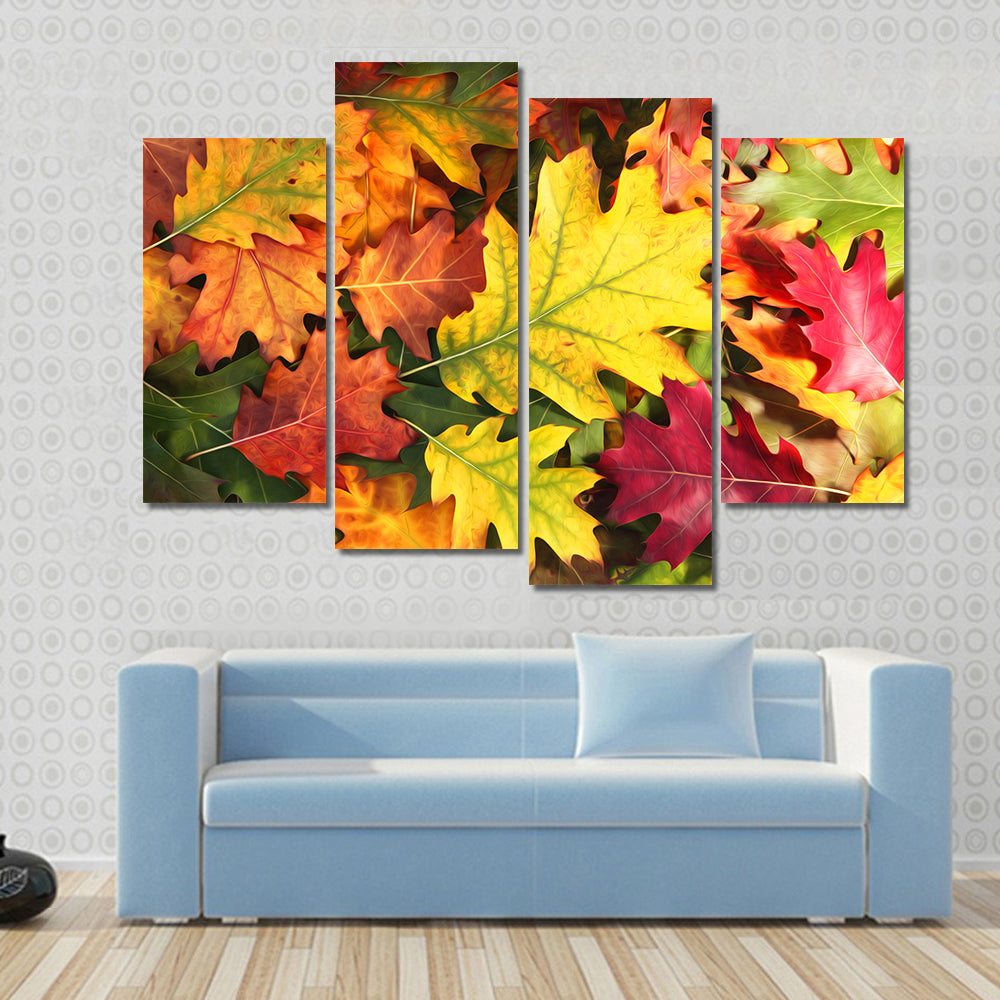 Colorful Oak Autumn Season Leaves Canvas Wall Art