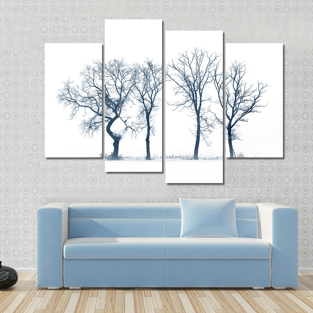 Four Bare Trees in Winter Canvas Wall Art
