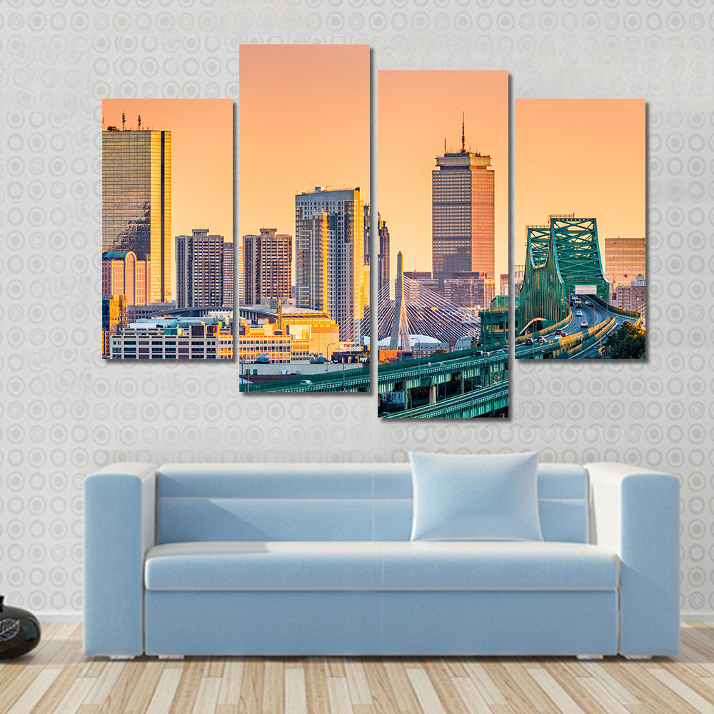 Tobin Bridge and Boston Skyline Canvas Wall Art