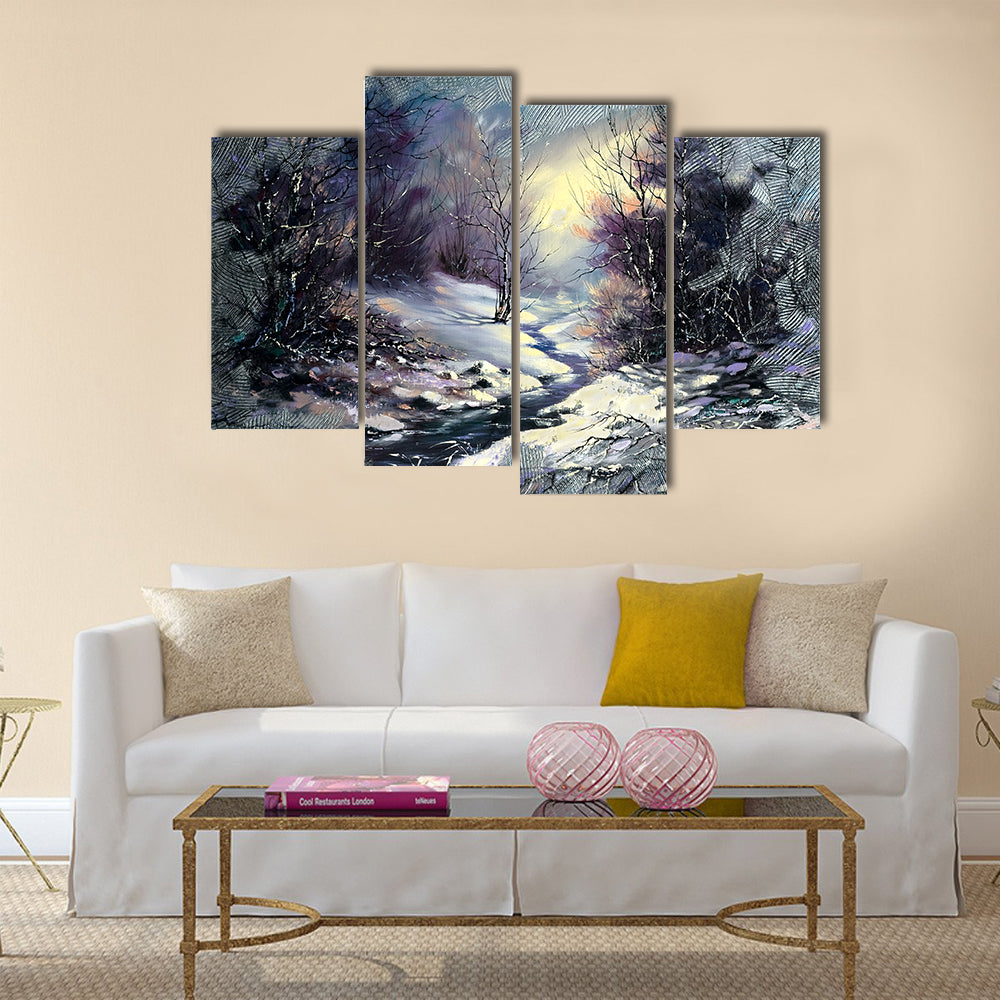 River In Winter Woods Canvas Wall Art