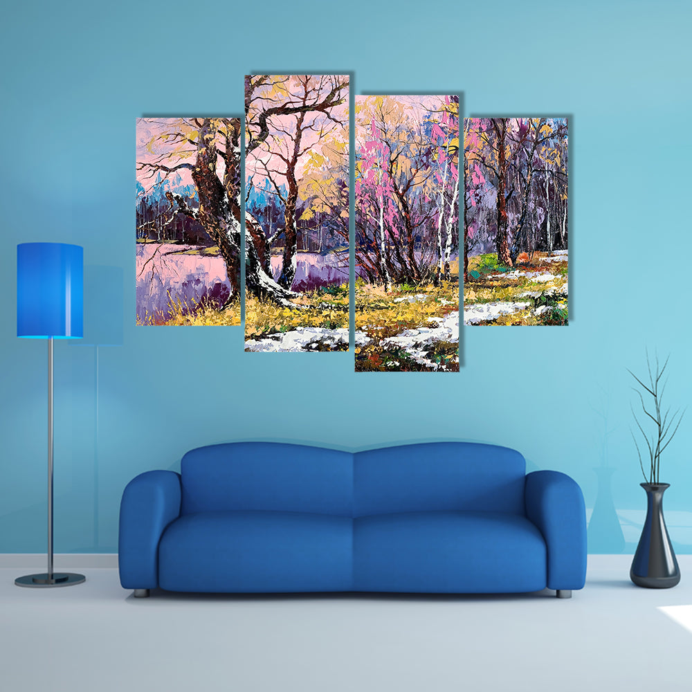Autumn On Bank Of Lake Canvas Wall Art