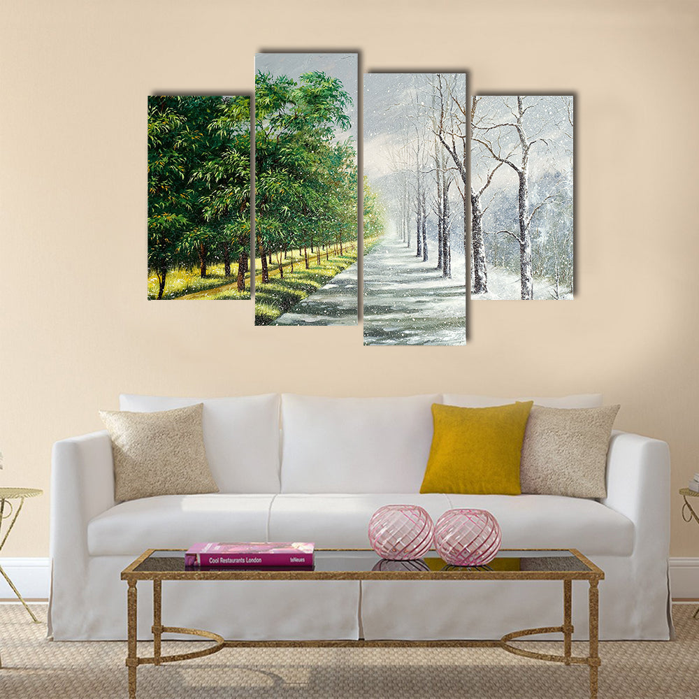Summer to Winter Forest Path Canvas Wall Art