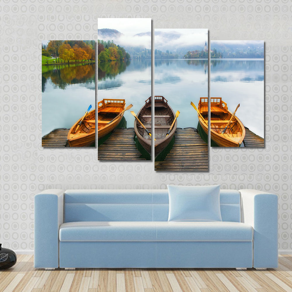Boats on Bled Lake Canvas Wall Art