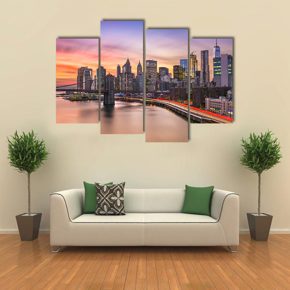 Brooklyn Bridge and Lower Manhattan Skyline Canvas Wall Art