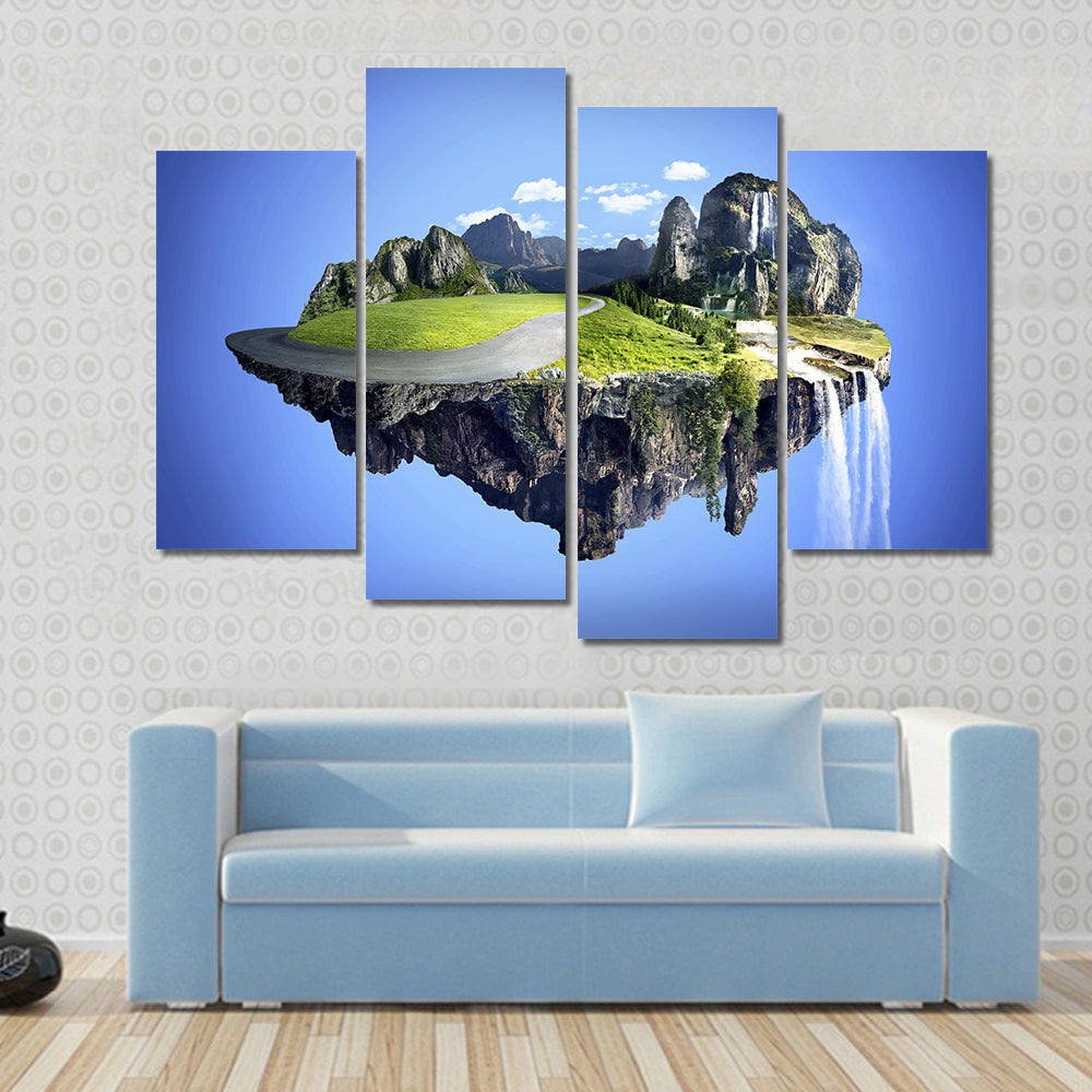 Floating Island with Waterfall Canvas Wall Art