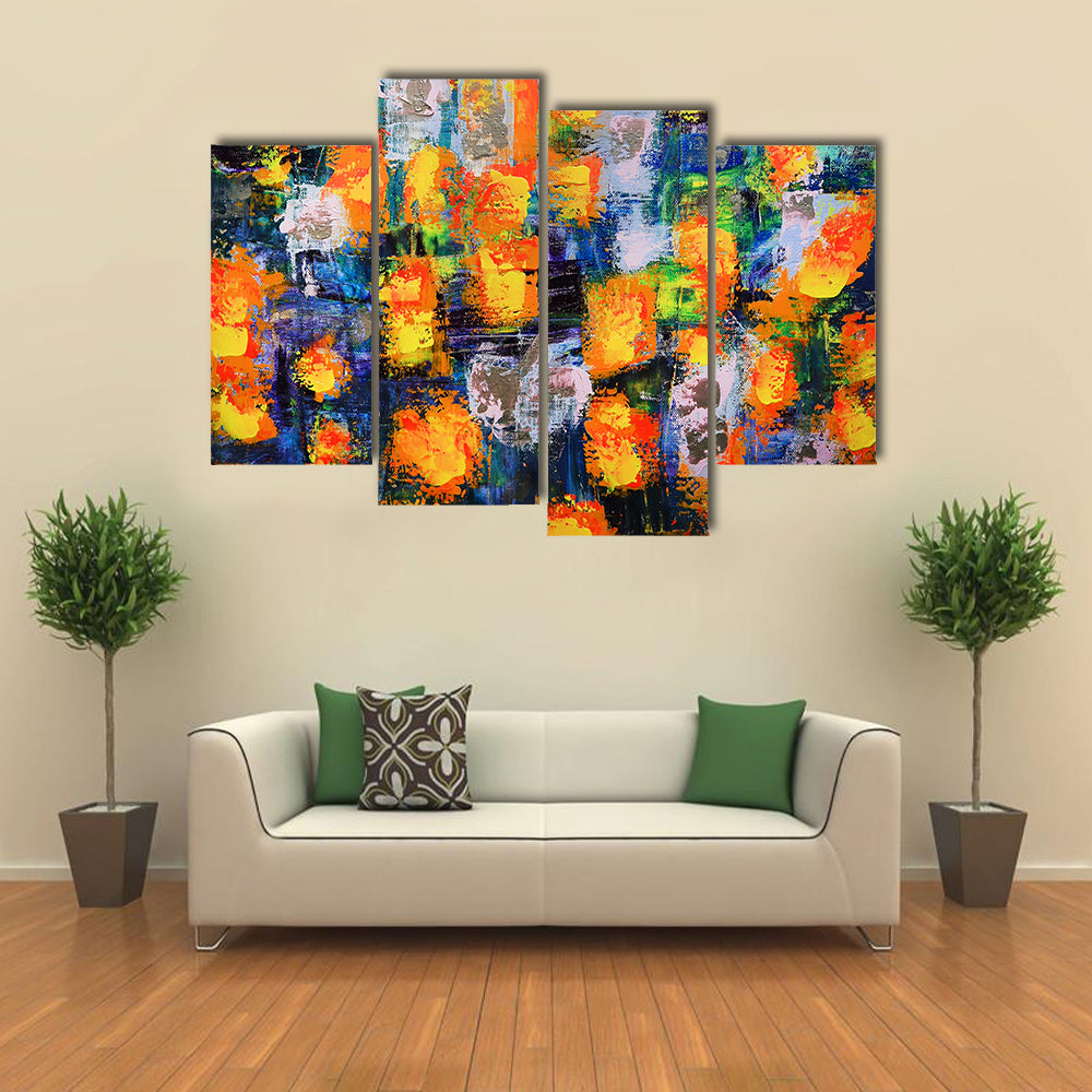 Abstract Fire Flames in Textured Color Grid Canvas Wall Art
