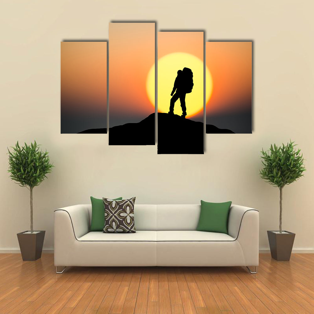 Silhouette Of Rock Climber On The Peak Canvas Wall Art