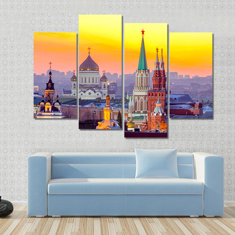 Moscow Kremlin and Cathedral of Christ the Saviour Canvas Wall Art