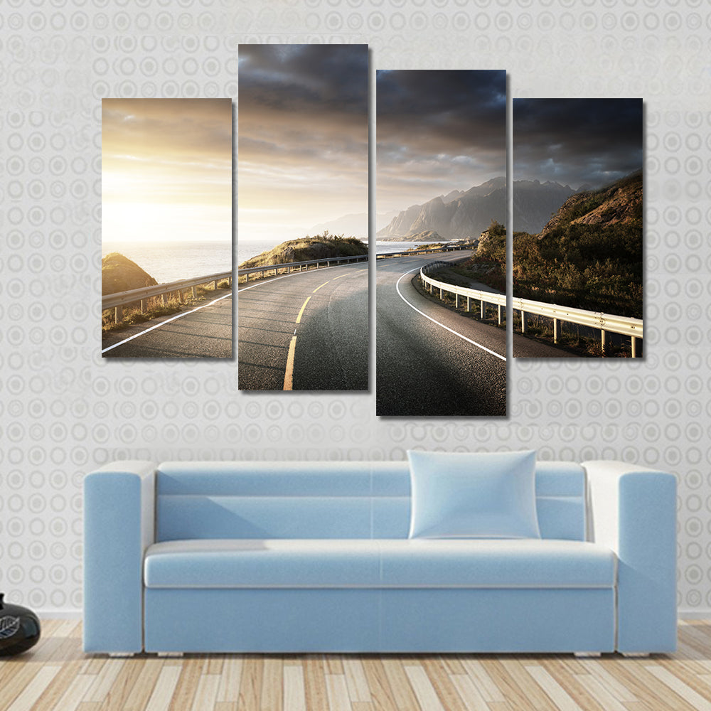 Winding Coastal Road in Lofoten Canvas Wall Art