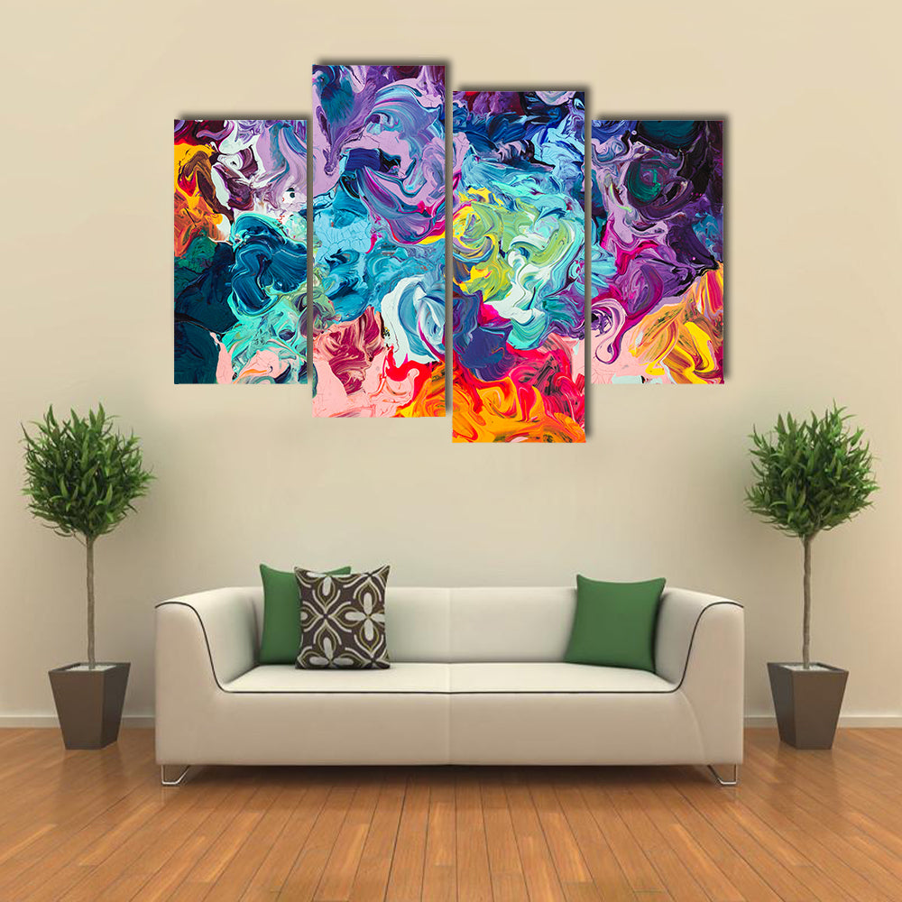 Colorful Acrylic Abstract with Thick Paint Swirls Canvas Wall Art