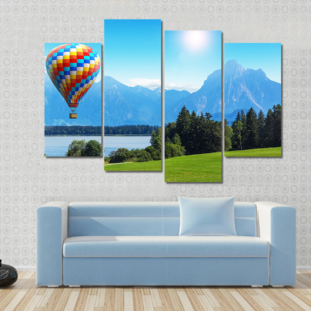 Bavaria Hot Air Balloon Over Alpine Lake Canvas Wall Art