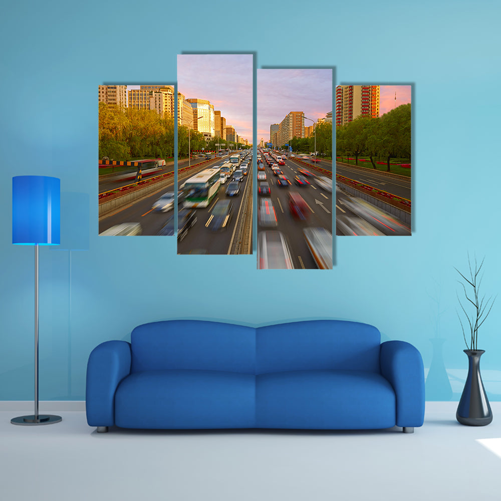 Traffic Crowd In Beijing Canvas Wall Art