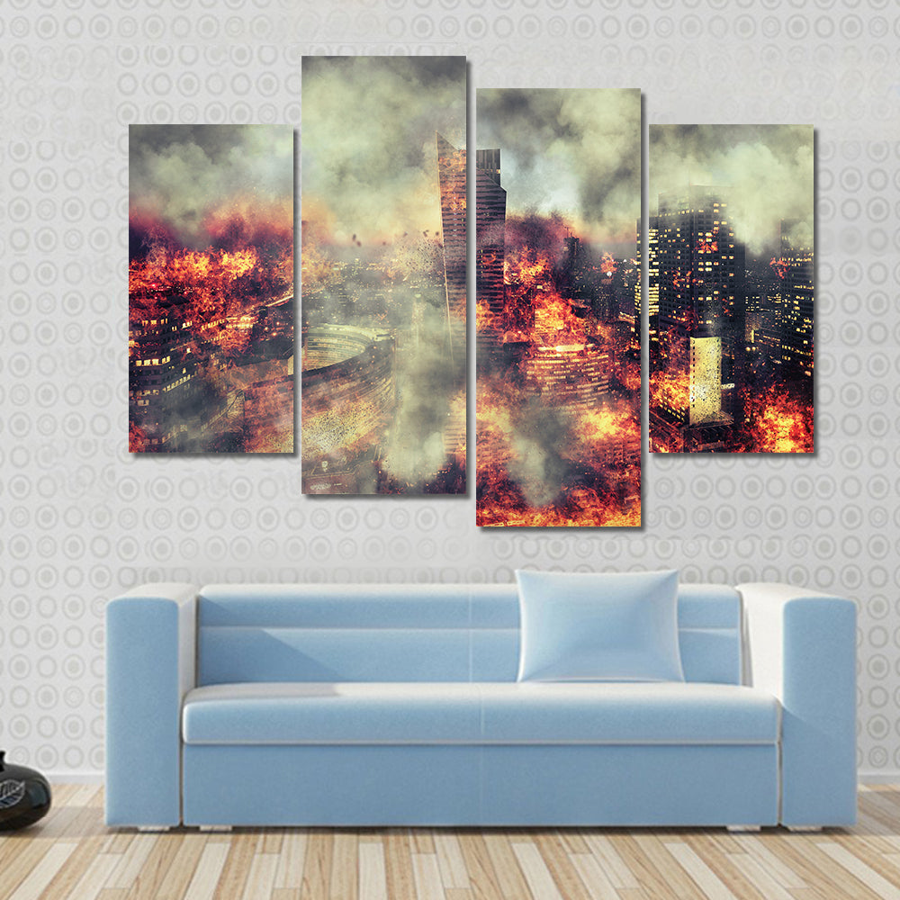 Burning City Abstract Canvas Wall Art