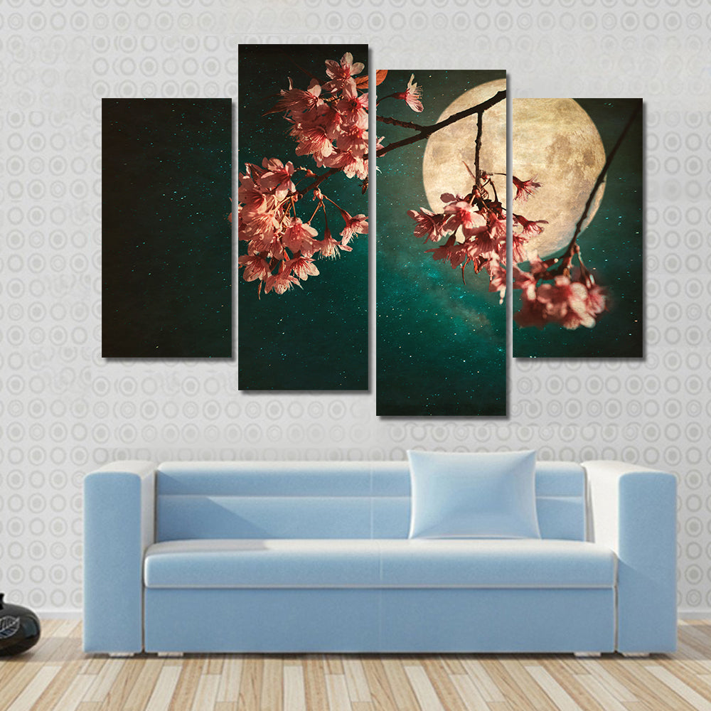 Moonlit Cherry Blossom Branch Canvas Wall Art