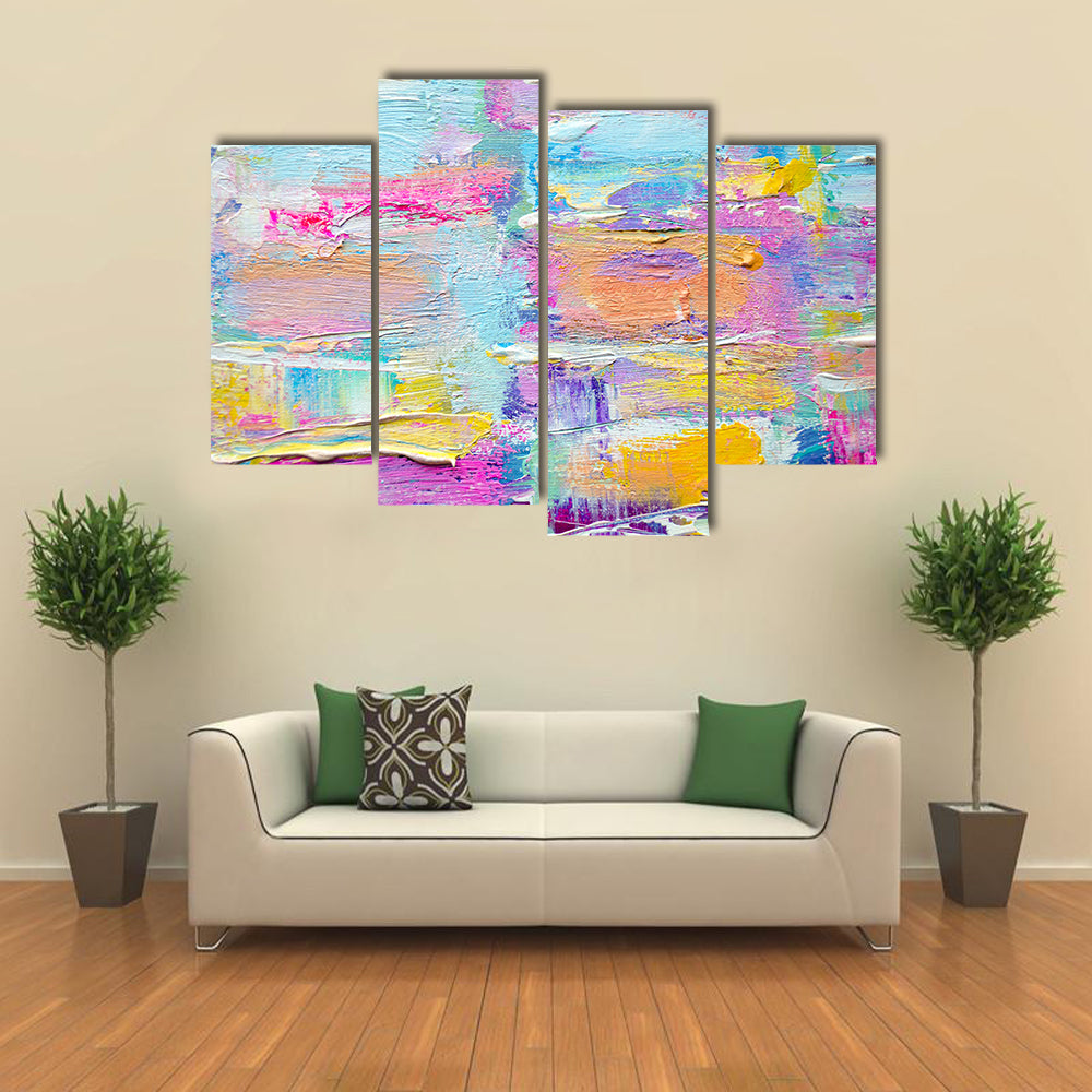 Layered Brushstrokes in Blue and Pink Canvas Wall Art