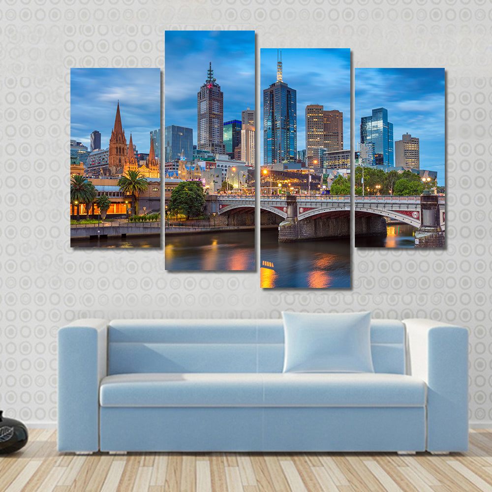 Melbourne During Twilight Blue Hour Canvas Wall Art