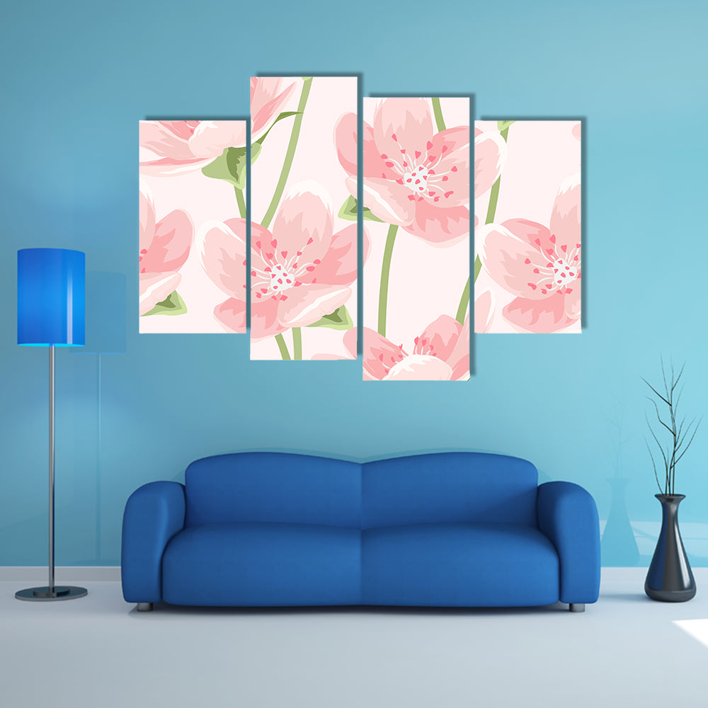 Blooming Pink Sakura Pattern Canvas Wall Art