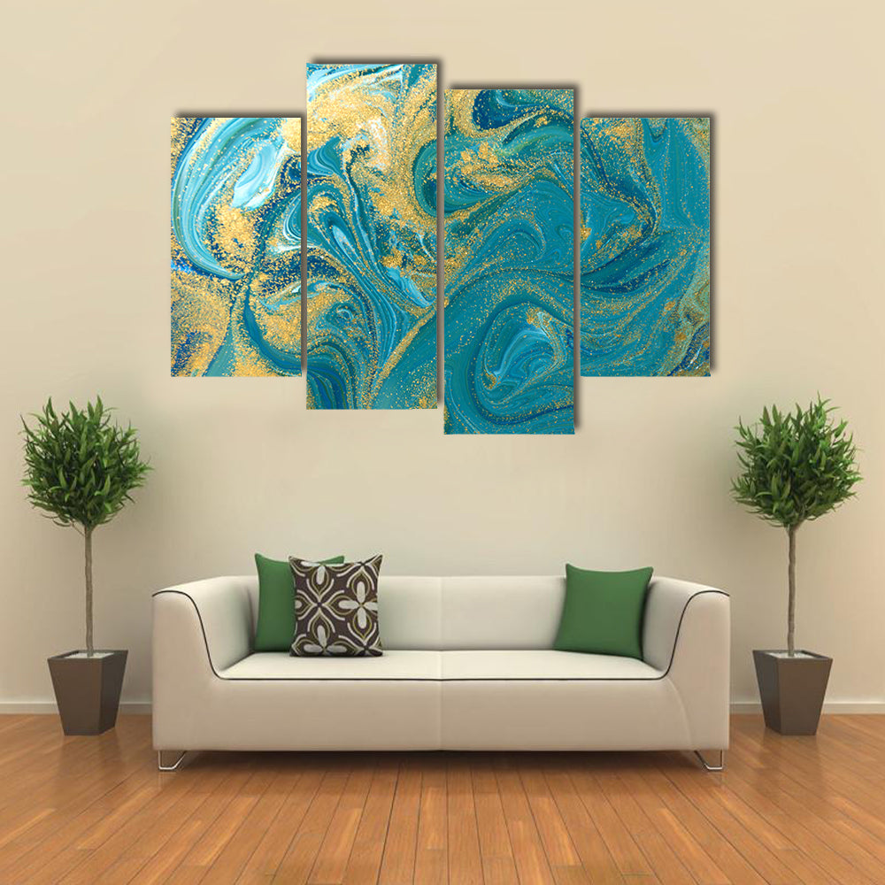 Teal Ink Marble with Gold Veins Canvas Wall Art