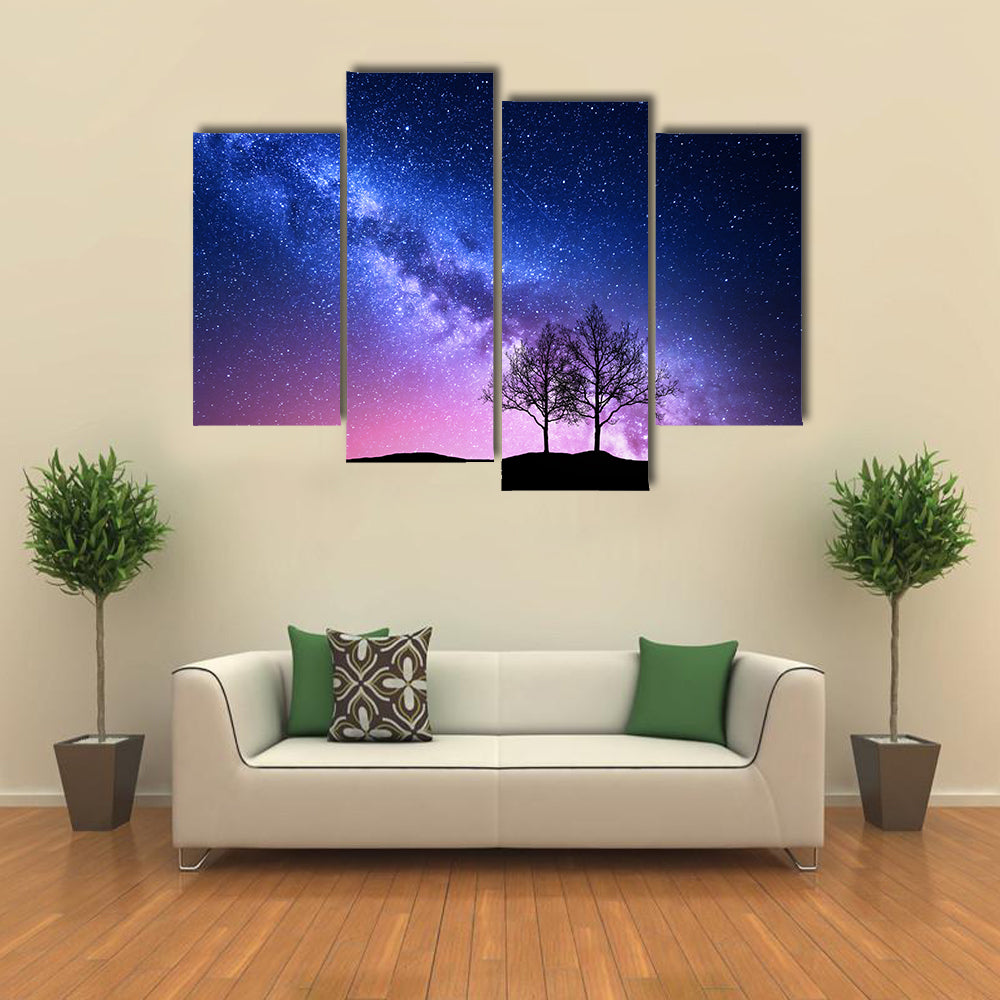 Starry Sky With Pink Milky Way Canvas Wall Art