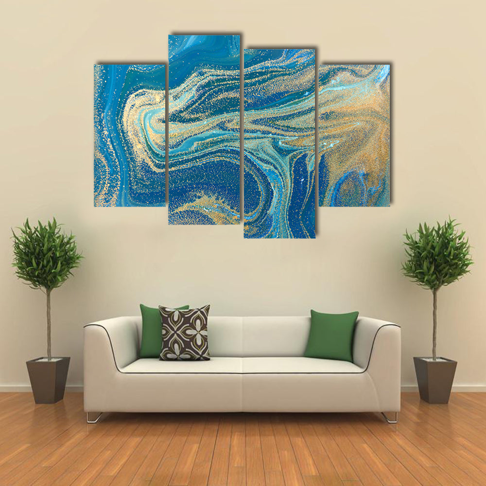 Blue and Gold Fluid Abstract Canvas Wall Art