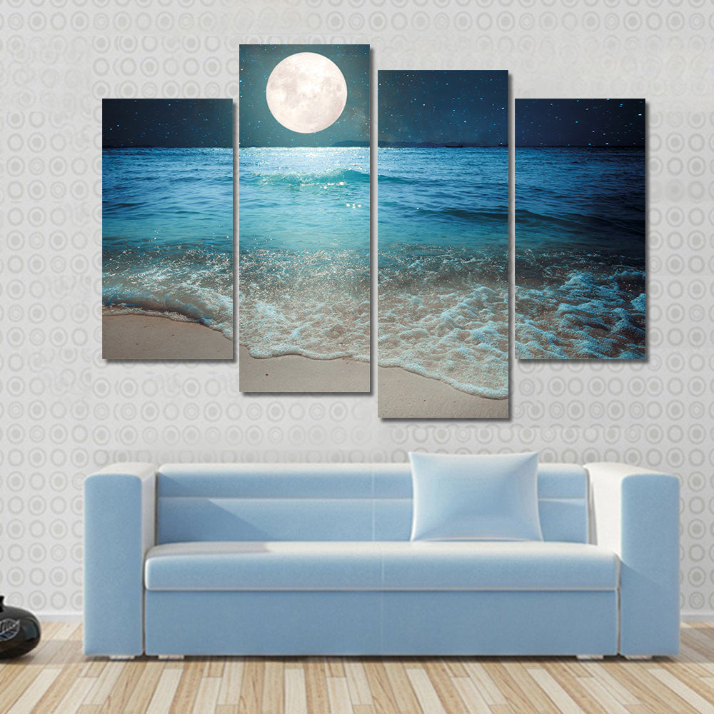 Full Moon Over Tropical Beach Canvas Wall Art