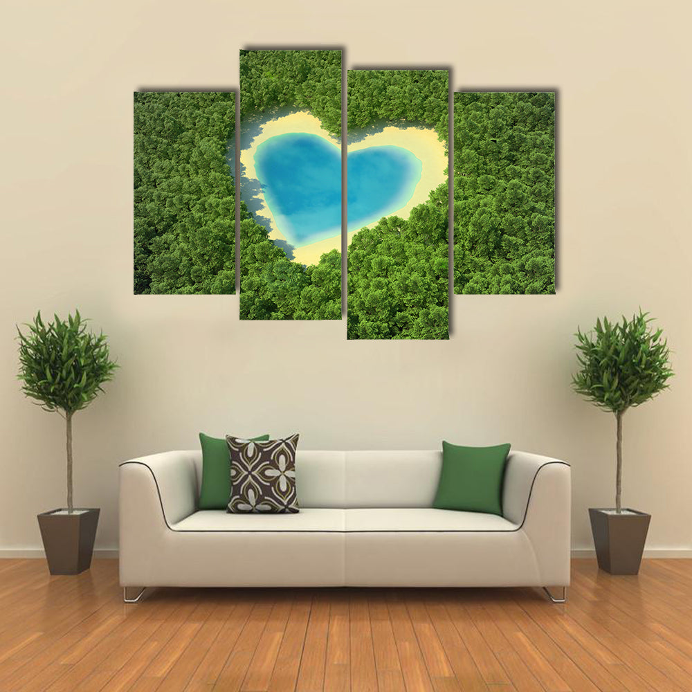 Heart Shaped Pond In A Tropical Forest Canvas Wall Art