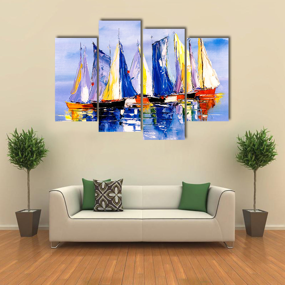 Sail Boats At Harbor Canvas Wall Art