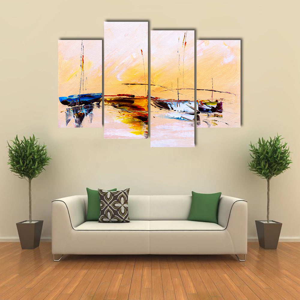 Abstract Sailboats at Sunset Canvas Wall Art
