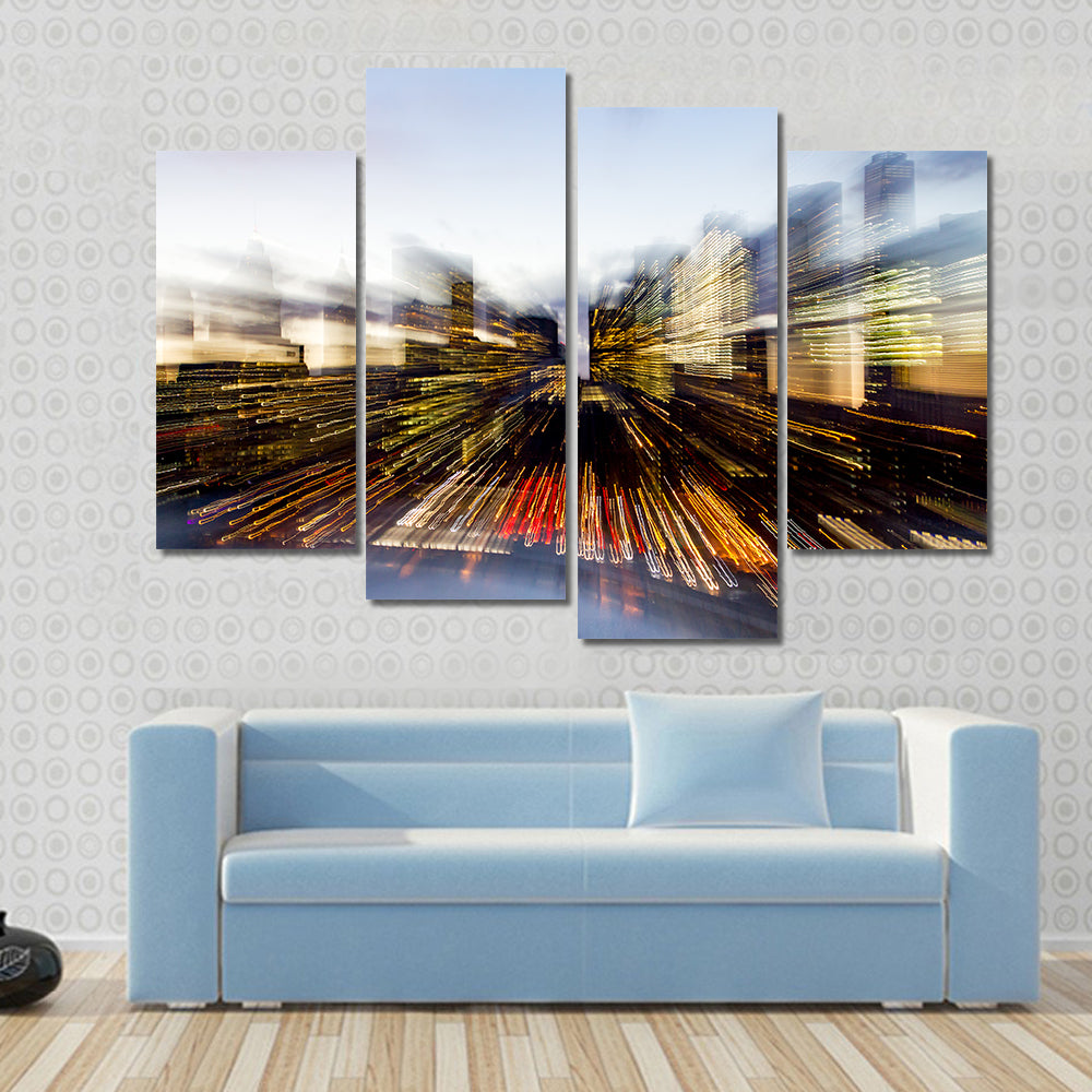 New York City Downtown Building Lights At Dusk In Manhattan Canvas Wall Art