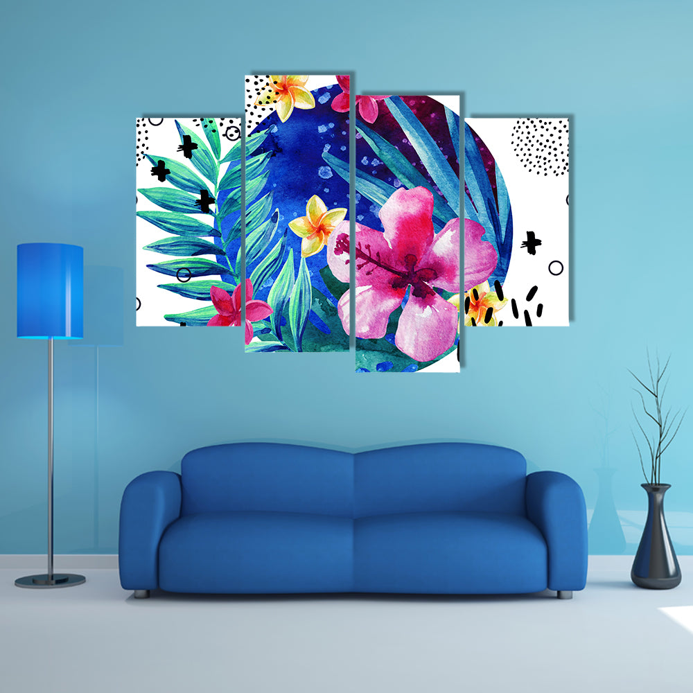 Tropical Hibiscus and Plumeria Circle Canvas Wall Art