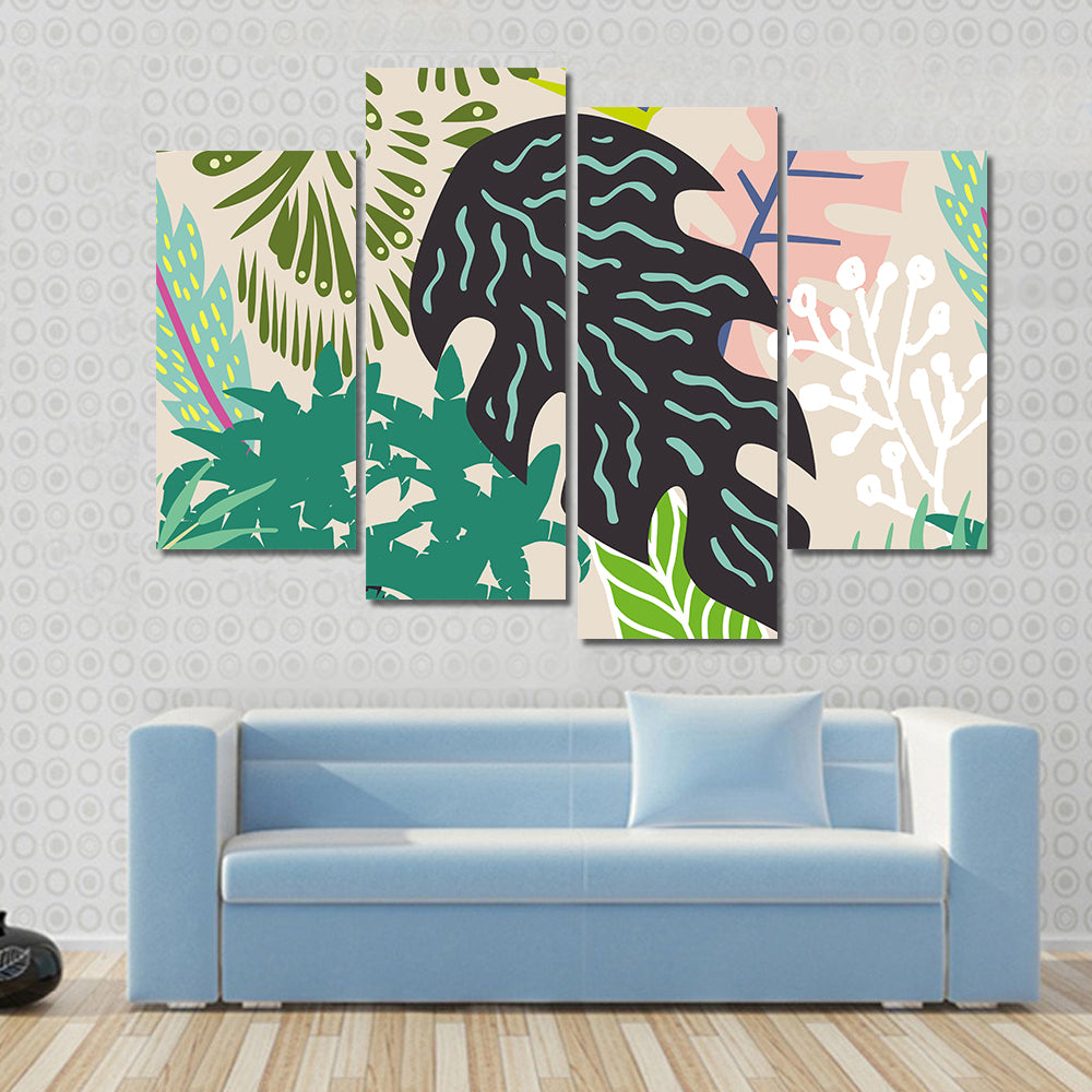 Abstract Palm Leaves Collage Canvas Wall Art